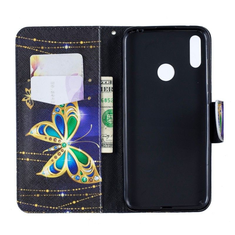 Flip Cover Læder for Huawei Y7 2019 Magisk Sommerfugl