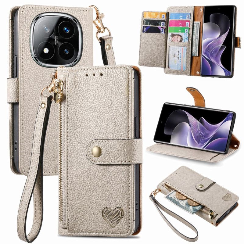 Flip Cover Til Xiaomi Redmi Note 14 Pro 5g Hjertemønster Rfid-blokering