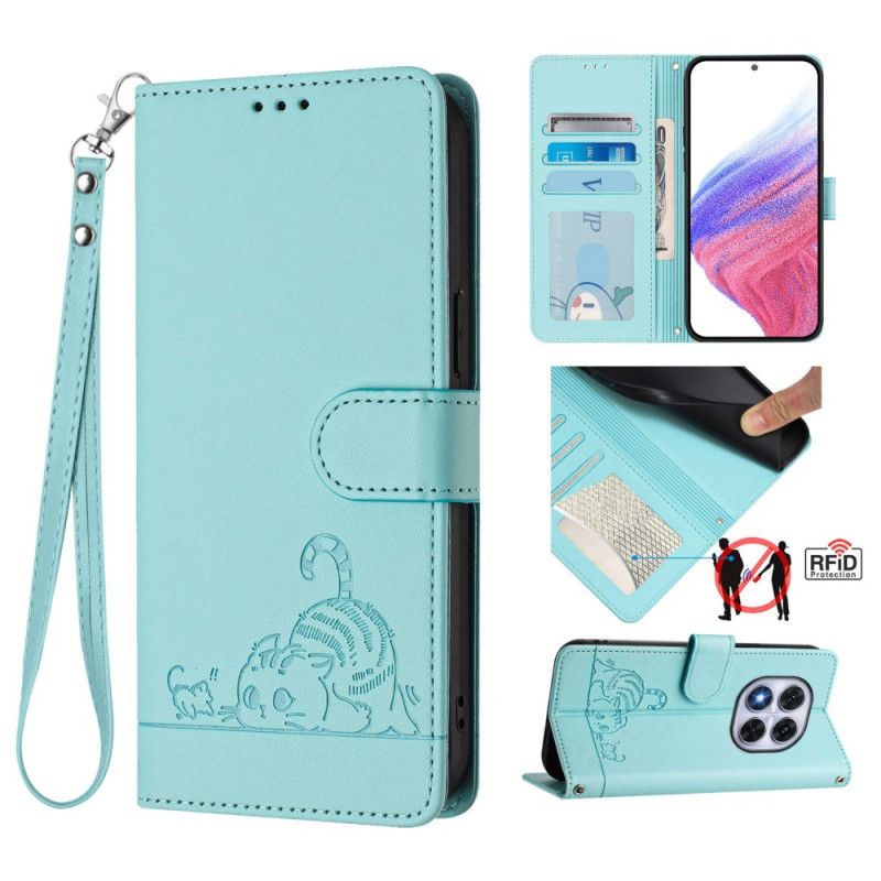 Flip Cover Til Xiaomi Redmi Note 14 Pro 5g Rfid-beskyttelse Kattemotiv