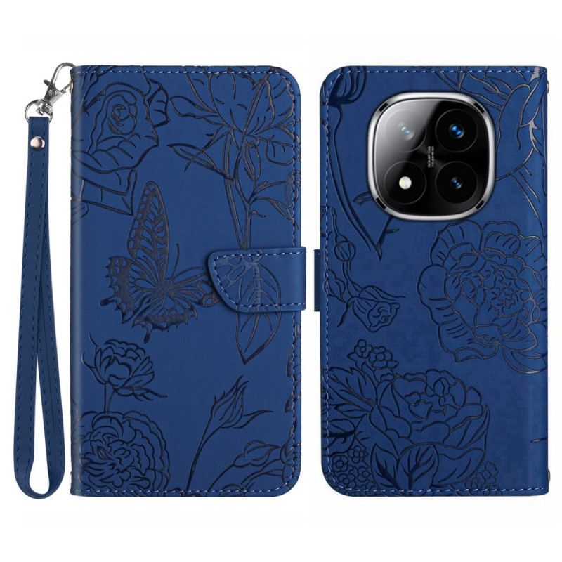 Flip Cover Til Xiaomi Redmi Note 14 Pro 5g Sommerfugleprint Med Rem