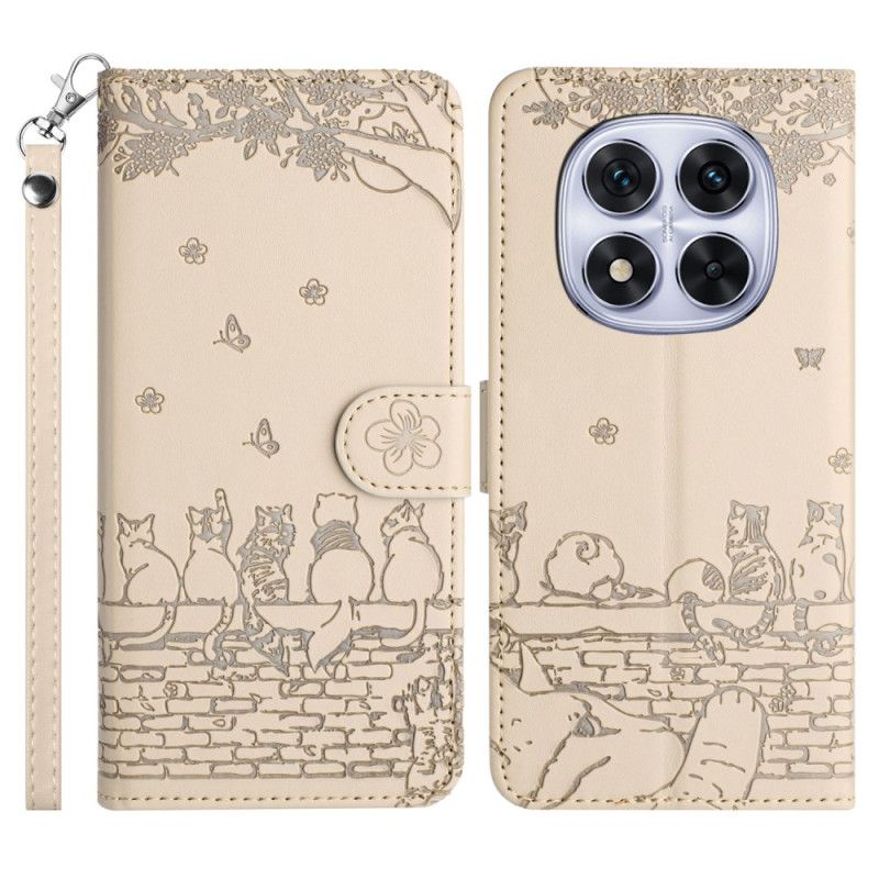 Flip Cover Xiaomi Redmi Note 14 Pro 5g Kattemønster Med Rem