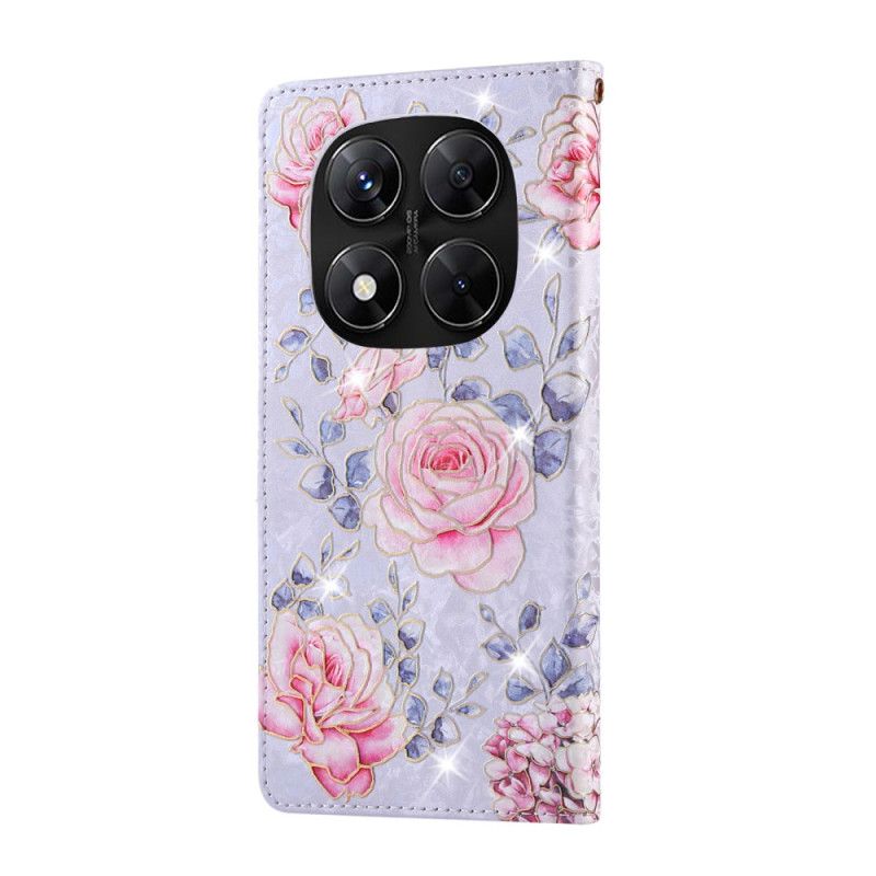 Flip Cover Xiaomi Redmi Note 14 Pro 5g Rfid-blokerende Blomsterdesign