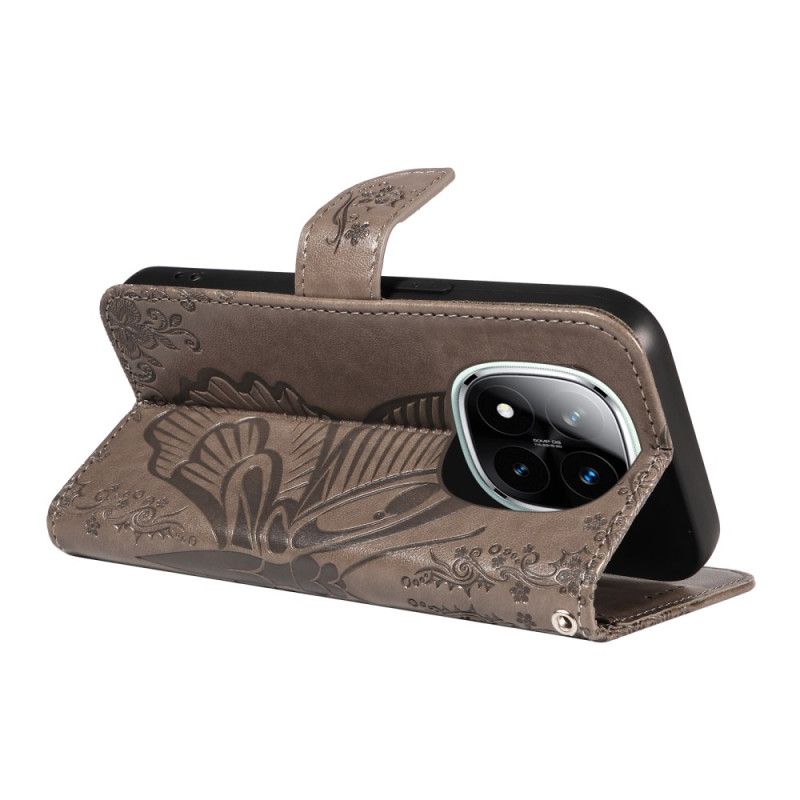 Læder Cover Xiaomi Redmi Note 14 Pro 5g Grafisk Sommerfugl