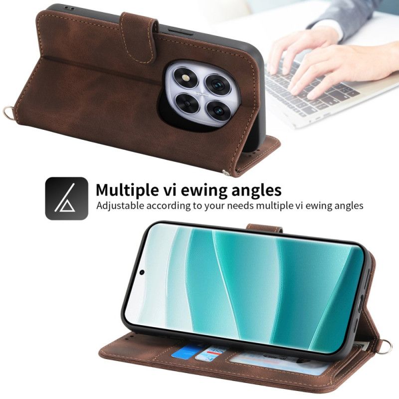 Læder Cover Xiaomi Redmi Note 14 Pro 5g Telefon Etui Blondemønster Med Rem Og Skulderrem