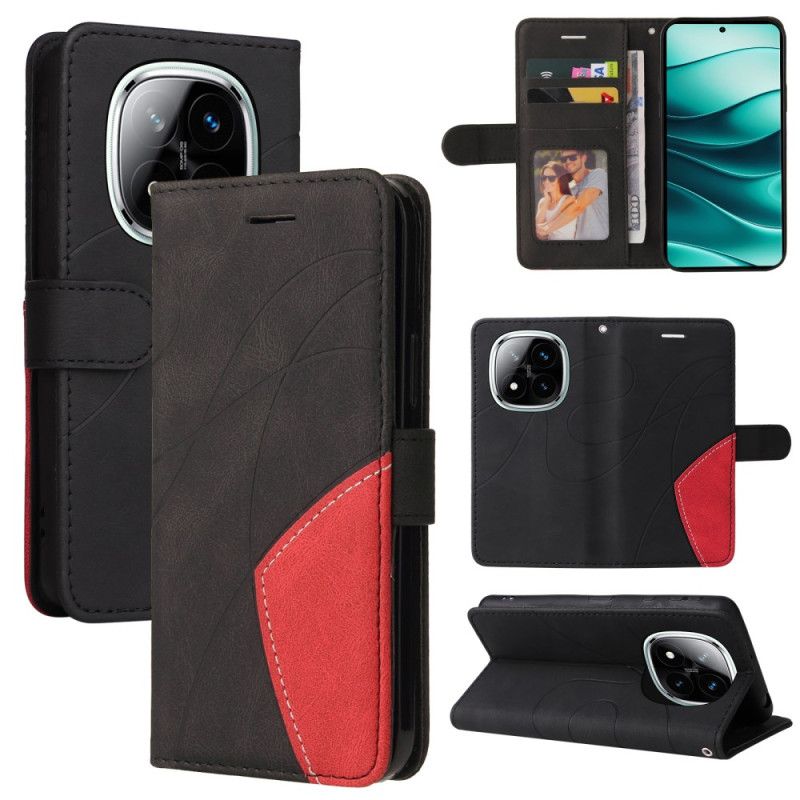 Læder Cover Xiaomi Redmi Note 14 Pro 5g Telefon Etui Tofarvede Bølgede Linjer