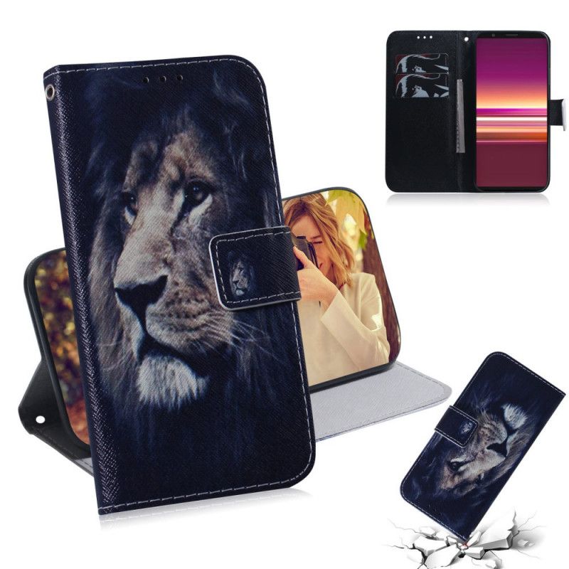 Flip Cover Læder Sony Xperia 5 Drømmende Løve Original