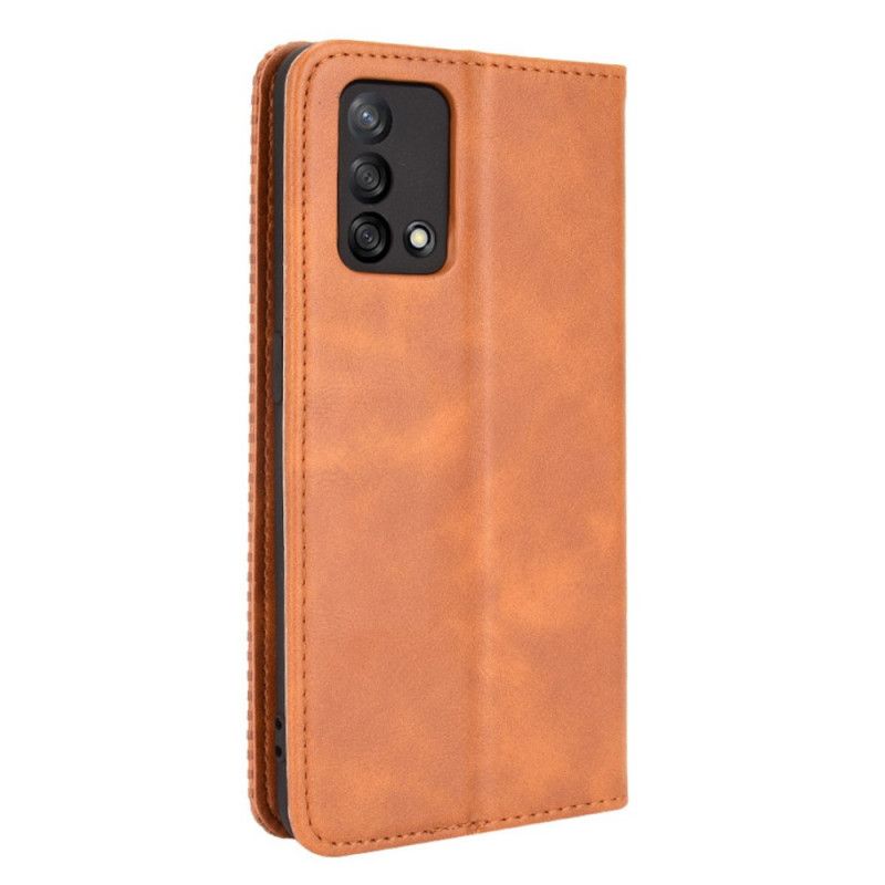 Flip Cover Oppo A74 4g Stiliseret Vintage Lædereffekt