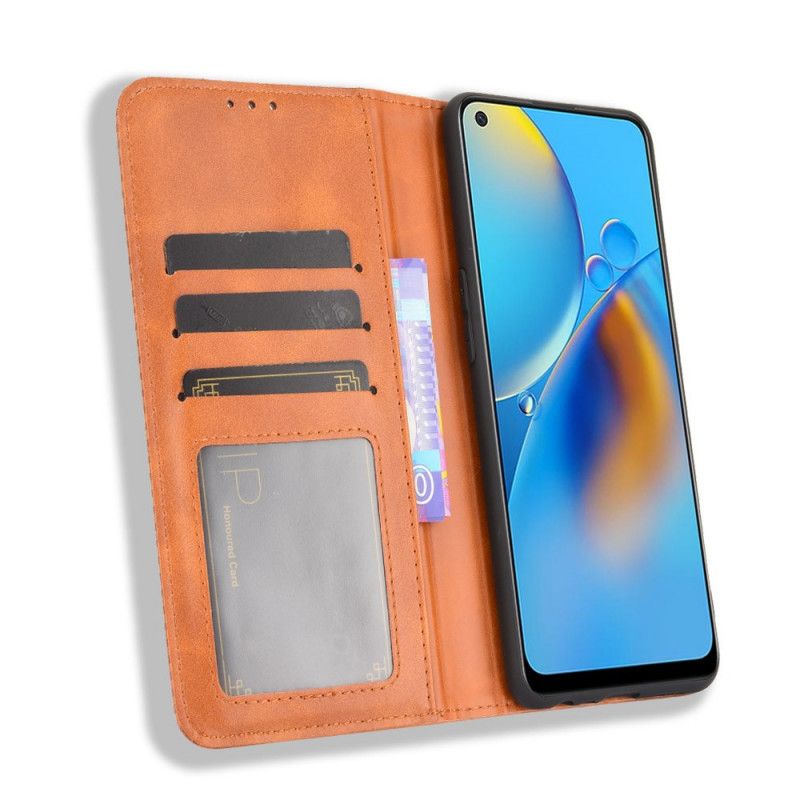 Flip Cover Oppo A74 4g Stiliseret Vintage Lædereffekt