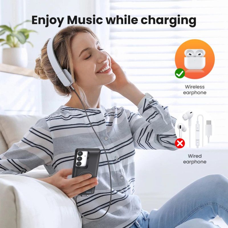 10000mah Eksternt Battericover Til Samsung Galaxy S25 / S24 Med Magnetisk Fastgørelse