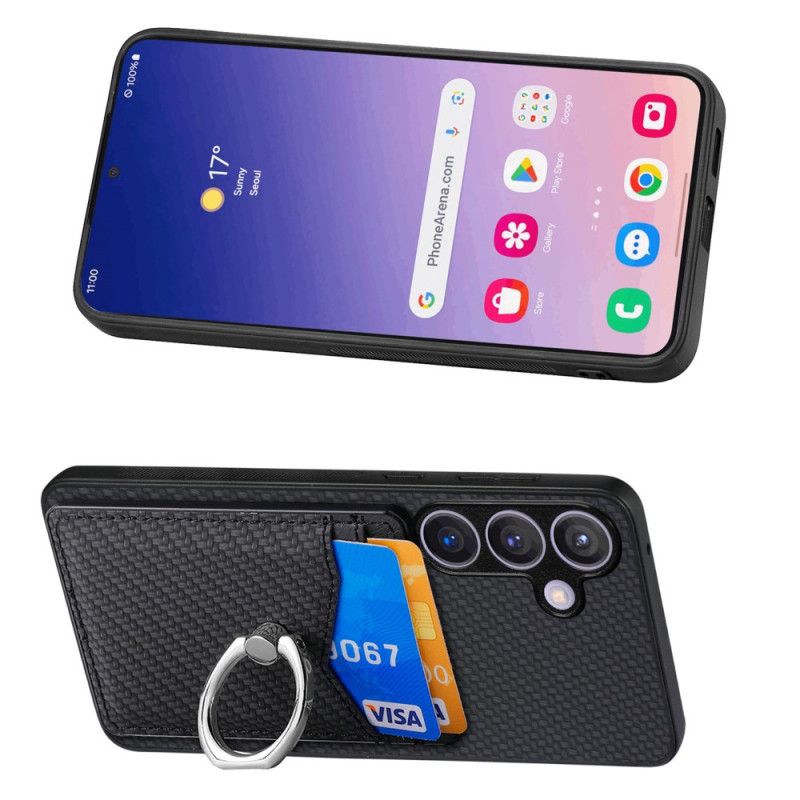 Cover Samsung Galaxy S25 5g Kortholder Og Ringholder I Kulfiber