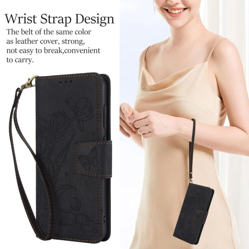 Flip Cover Til Samsung Galaxy S25 5g Blomstermønster Med Ruskindseffekt