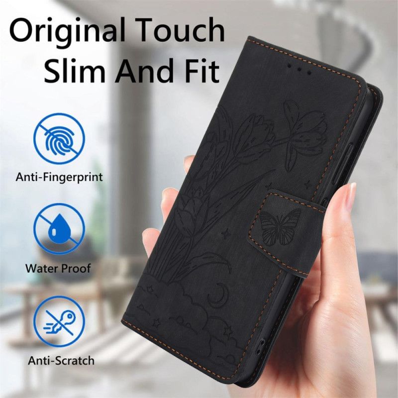 Flip Cover Til Samsung Galaxy S25 5g Blomstermønster Med Ruskindseffekt