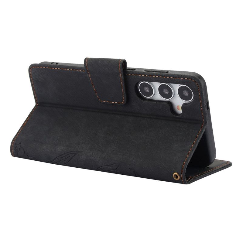 Flip Cover Til Samsung Galaxy S25 5g Blomstermønster Med Ruskindseffekt