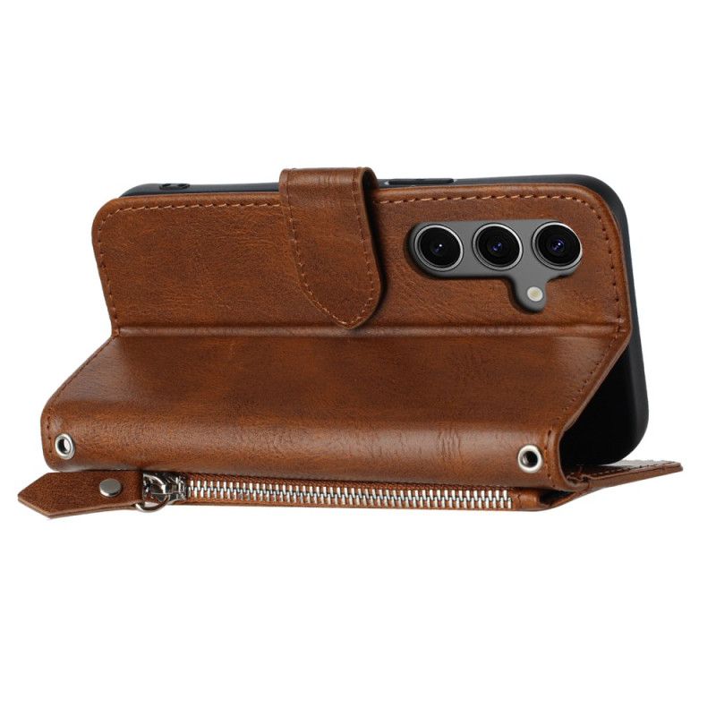 Flip Cover Til Samsung Galaxy S25 5g Lomme Med Lynlås Rem Og Skulderrem