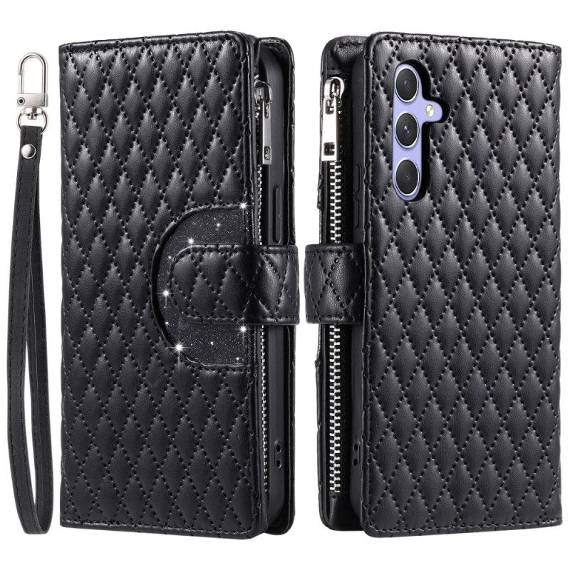 Læder Cover Samsung Galaxy S25 5g Telefon Etui Quiltet Lynlåspung