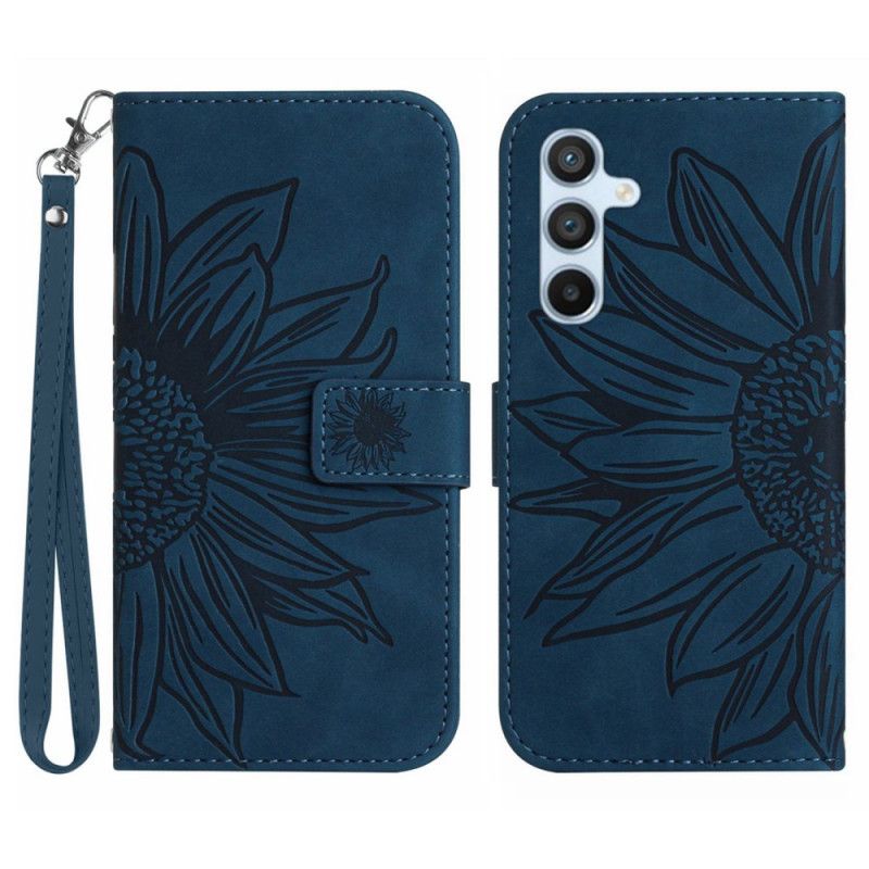 Læder Cover Samsung Galaxy S25 5g Telefon Etui Solsikkedesign Med Rem