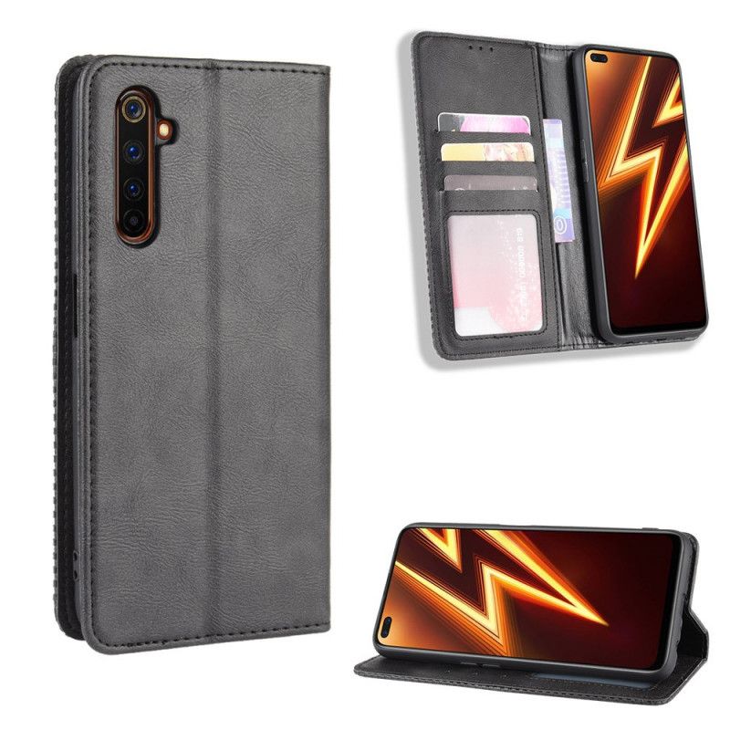 Læder Cover Realme X50 Pro Sort Stiliseret Vintage Lædereffekt