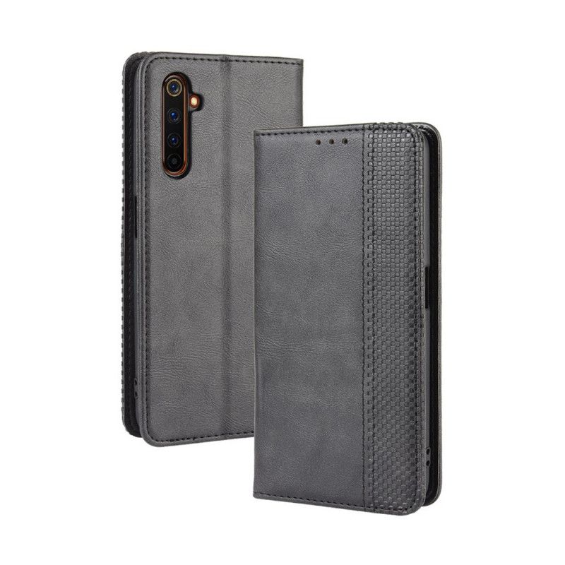 Læder Cover Realme X50 Pro Sort Stiliseret Vintage Lædereffekt