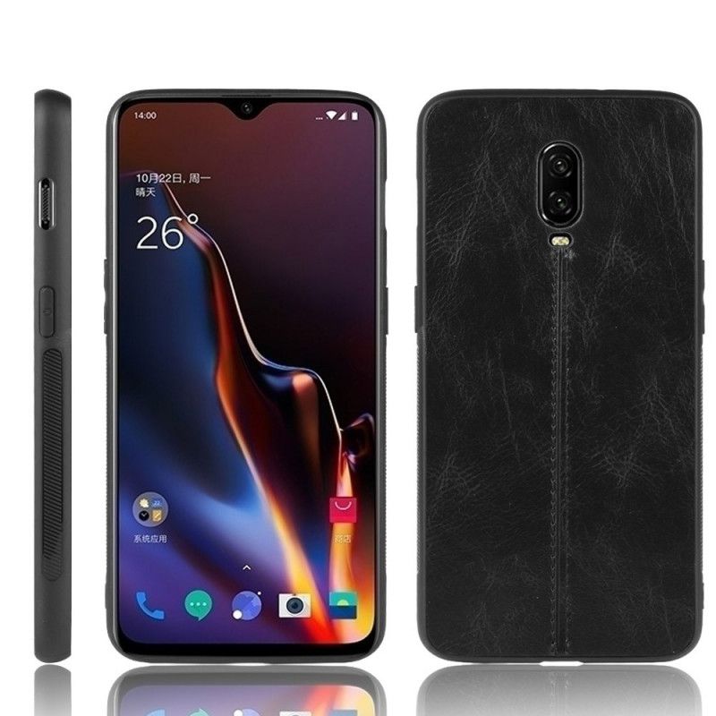 Cover OnePlus 6T Sort Søm I Læderstil
