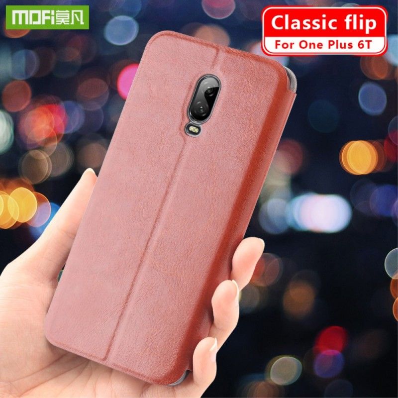 Læder Cover OnePlus 6T Lyseblå Mofi
