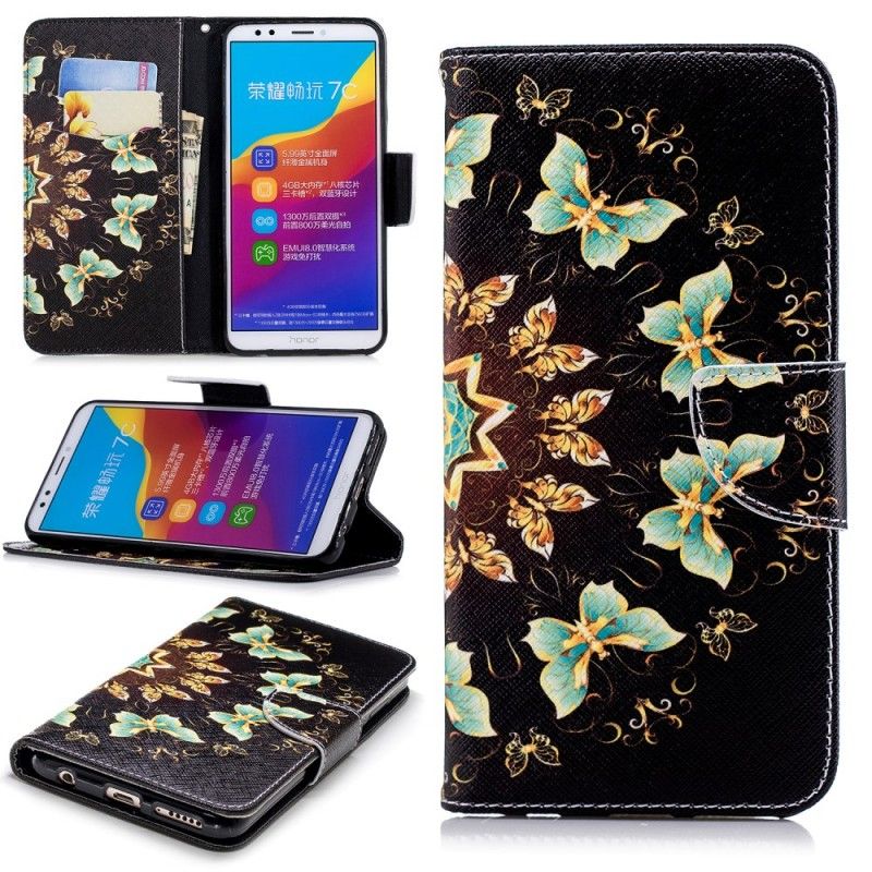 Flip Cover Læder for Huawei Y7 2018 Sommerfuglemandala