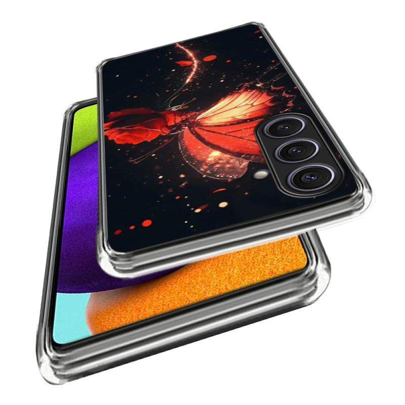 Cover Til Samsung Galaxy S25 Plus 5g Rød Sommerfugl
