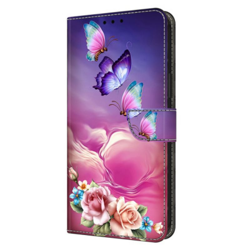 Flip Cover Samsung Galaxy S25 Plus 5g Sommerfugle Og Små Blomster