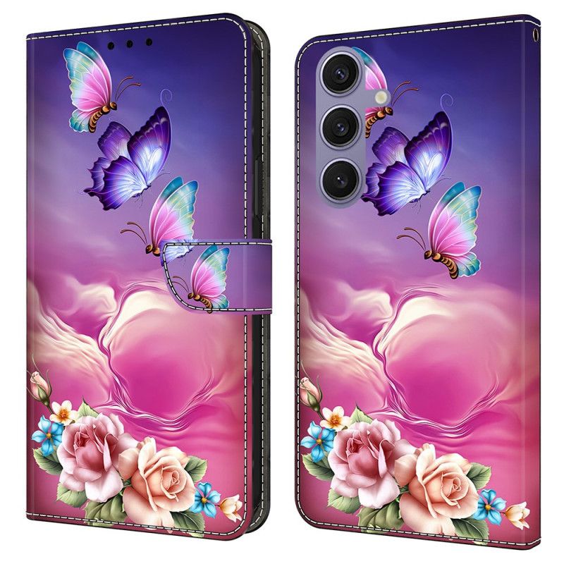 Flip Cover Samsung Galaxy S25 Plus 5g Sommerfugle Og Små Blomster