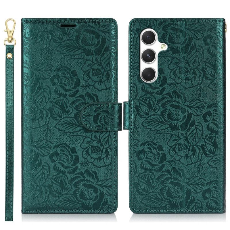 Læder Cover Samsung Galaxy S25 Plus 5g Blomsterprint Med Rem