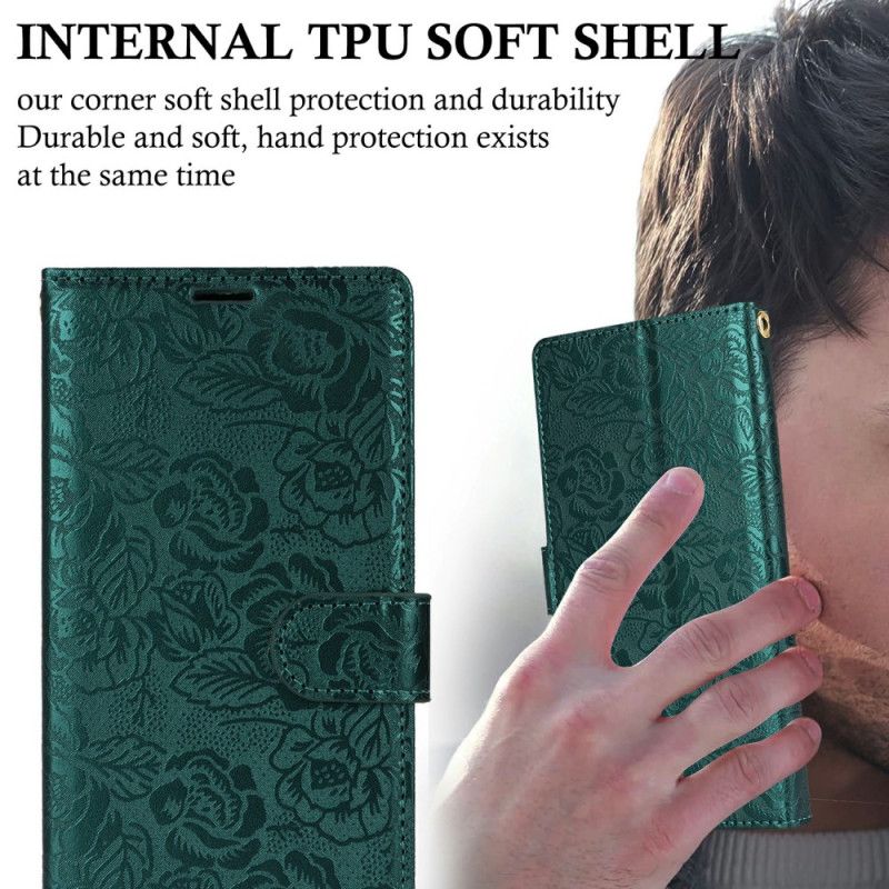 Læder Cover Samsung Galaxy S25 Plus 5g Blomsterprint Med Rem