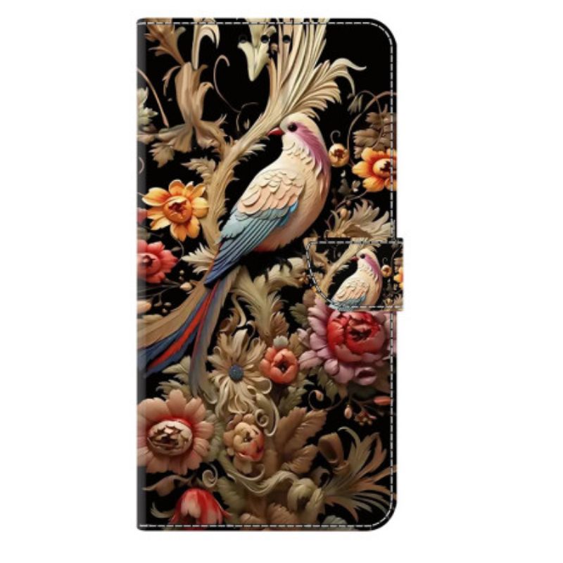 Læder Cover Samsung Galaxy S25 Plus 5g Telefon Etui Blomster Og Fugle