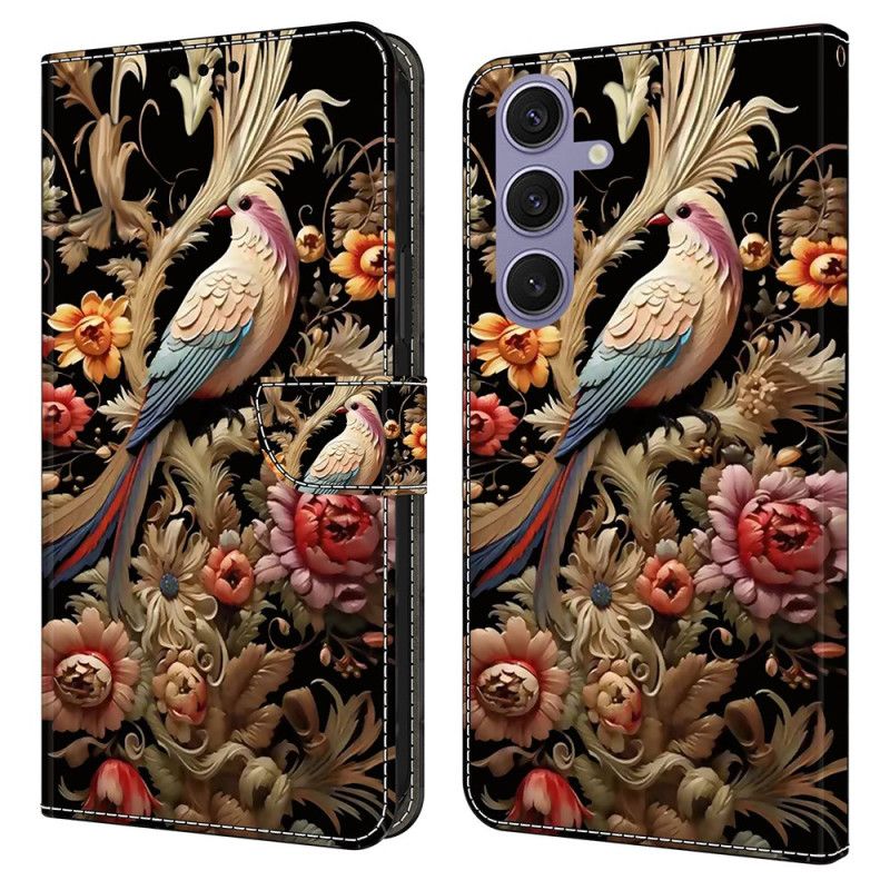 Læder Cover Samsung Galaxy S25 Plus 5g Telefon Etui Blomster Og Fugle