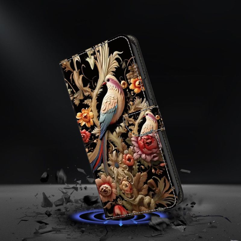 Læder Cover Samsung Galaxy S25 Plus 5g Telefon Etui Blomster Og Fugle