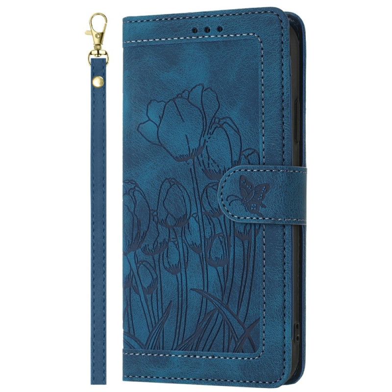 Læder Cover Samsung Galaxy S25 Plus 5g Telefon Etui Blomsterprintet Ruskindseffekt