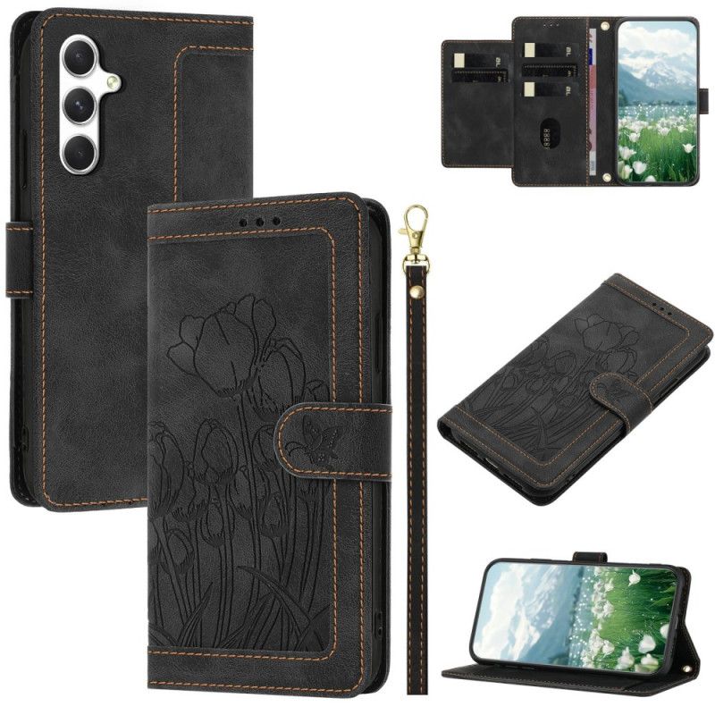 Læder Cover Samsung Galaxy S25 Plus 5g Telefon Etui Blomsterprintet Ruskindseffekt
