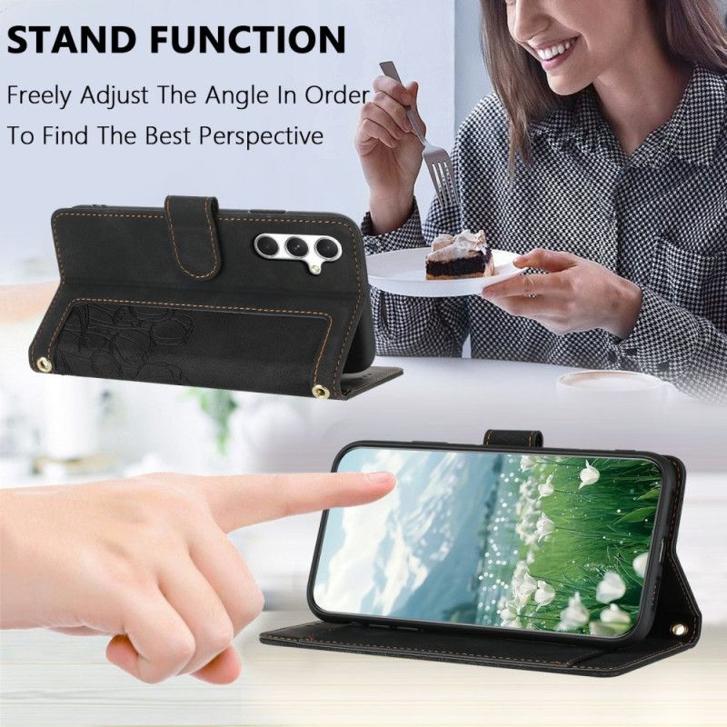 Læder Cover Samsung Galaxy S25 Plus 5g Telefon Etui Blomsterprintet Ruskindseffekt