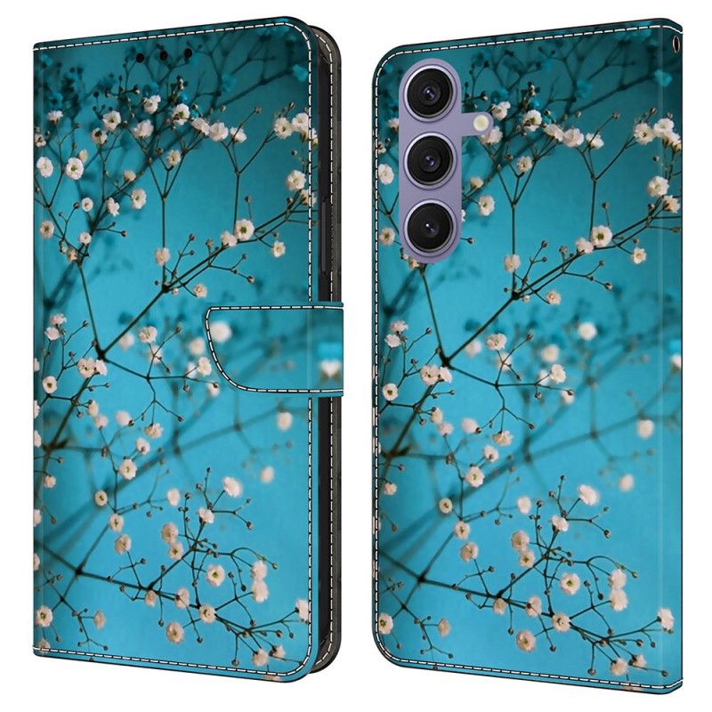 Læder Cover Samsung Galaxy S25 Plus 5g Telefon Etui Blomstrende Grene