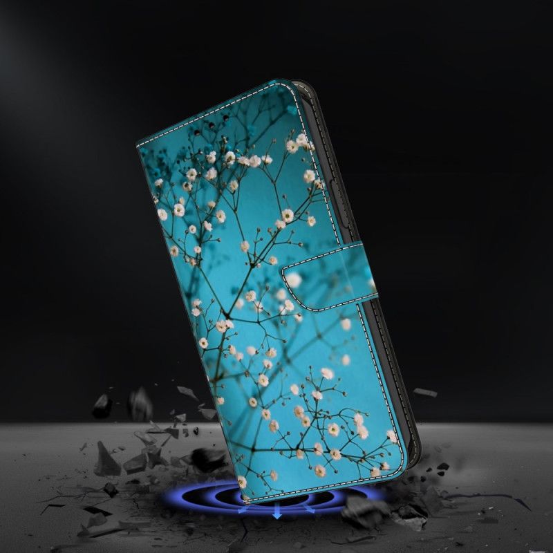 Læder Cover Samsung Galaxy S25 Plus 5g Telefon Etui Blomstrende Grene