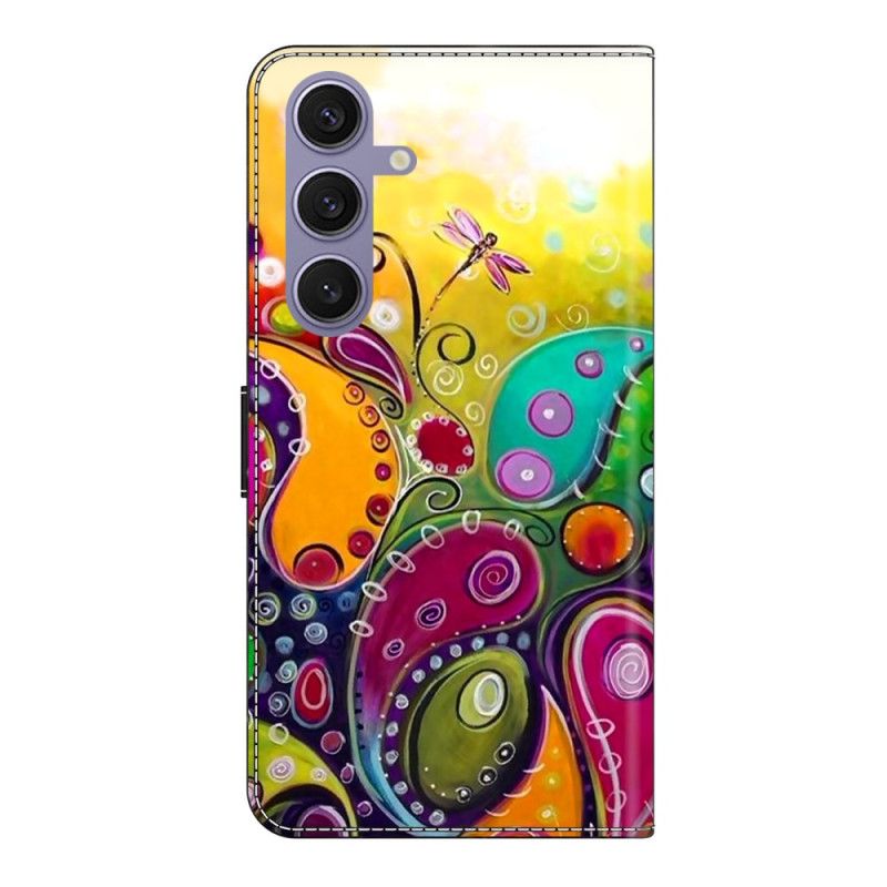 Læder Cover Samsung Galaxy S25 Plus 5g Telefon Etui Farverigt Blomstermønster