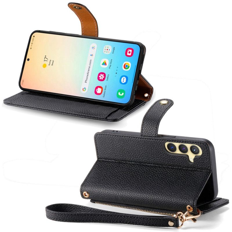 Læder Cover Samsung Galaxy S25 Plus 5g Telefon Etui Læderpung Med Anti-rfid Lynlåslomme