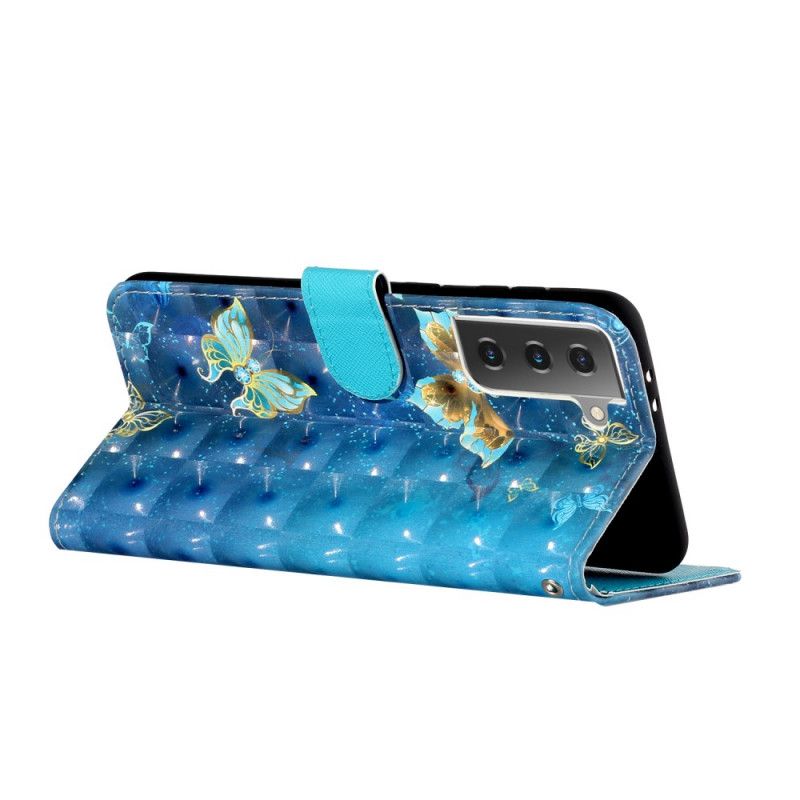 Flip Cover Samsung Galaxy S21 Plus 5G Mobilcover Lette Plet Sommerfugle Med Rem