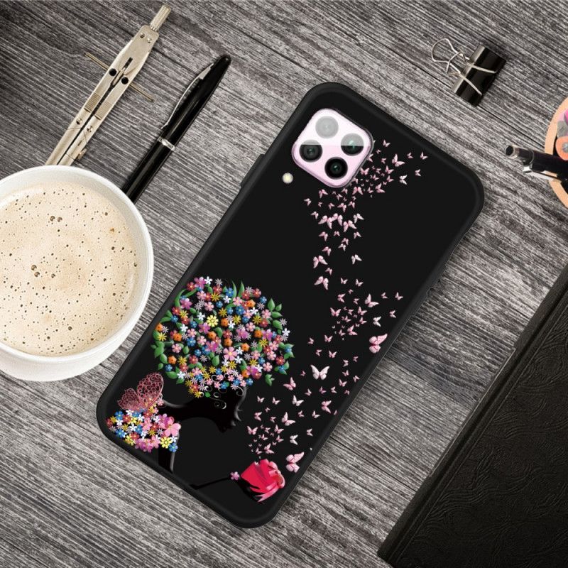 Cover for Huawei P40 Lite Kvinde Med Et Blomstret Hoved