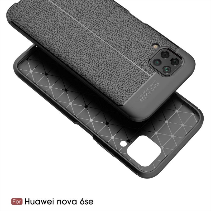 Cover Huawei P40 Lite Sort Dobbeltlinjeret Lychee-Lædereffekt