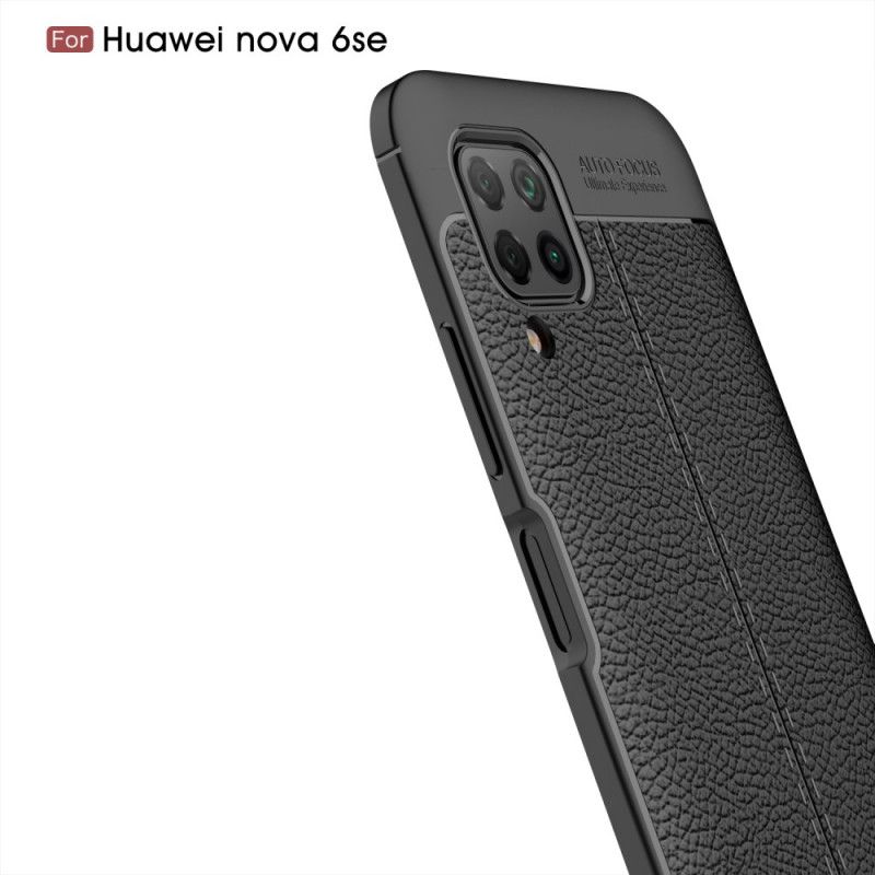 Cover Huawei P40 Lite Sort Dobbeltlinjeret Lychee-Lædereffekt
