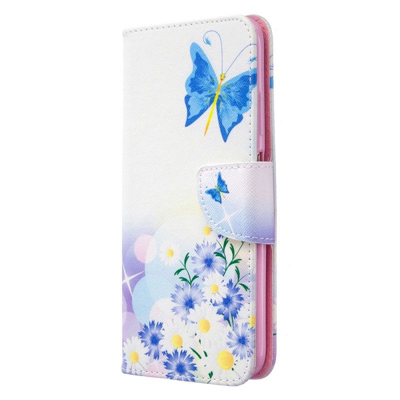 Flip Cover Huawei P40 Lite Magenta Malede Sommerfugle Og Blomster