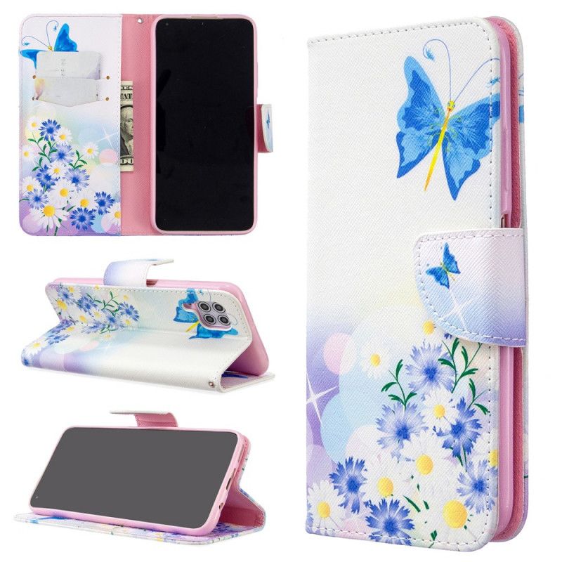 Flip Cover Huawei P40 Lite Magenta Malede Sommerfugle Og Blomster