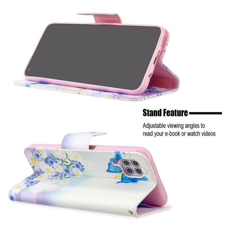 Flip Cover Huawei P40 Lite Magenta Malede Sommerfugle Og Blomster