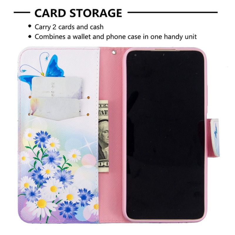 Flip Cover Huawei P40 Lite Magenta Malede Sommerfugle Og Blomster