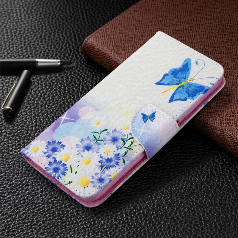 Flip Cover Huawei P40 Lite Magenta Malede Sommerfugle Og Blomster