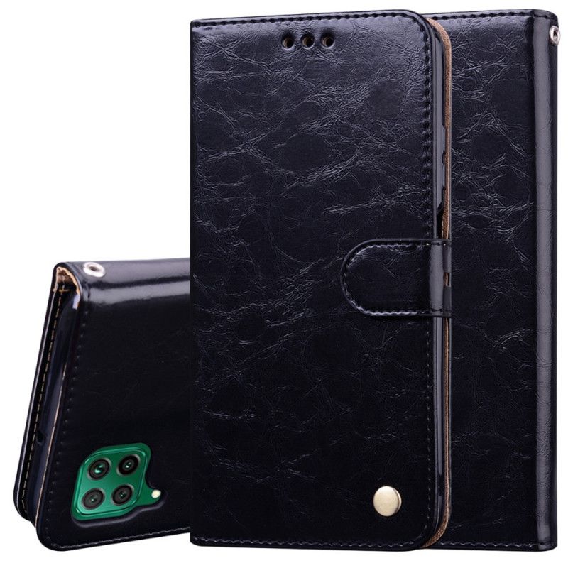 Flip Cover Huawei P40 Lite Mørkeblå Vintage Lædereffekt Med Rem